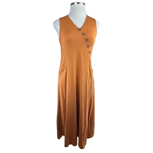 Soft Surroundings Rust Orange Maxi Dress Sleeveless Button Front Pockets Medium - Picture 2 of 14